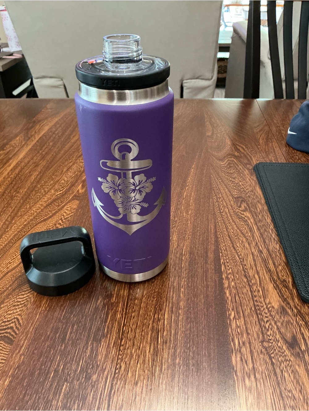 26oz Yeti Purple Rambler with Silver Anchor Floral Graphic